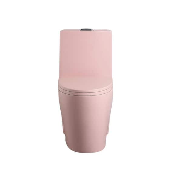 Dual Flush 1-Piece Toilet 1.1/1.6 GPF, 12 in. Elongated Bowl with Soft Close Seat, Water-Saving MAP 1000g, Pink