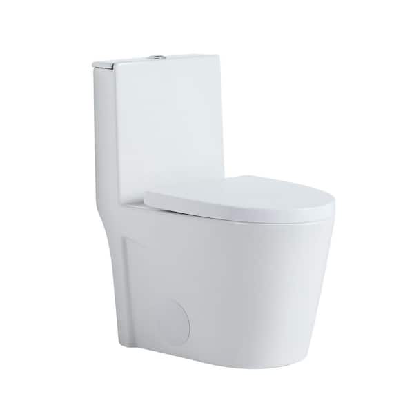 HOMEMYSTIQUE 1-Piece 1.1/1.6 Gpf Dual Flush Elongated Toilet in White, Seat Included