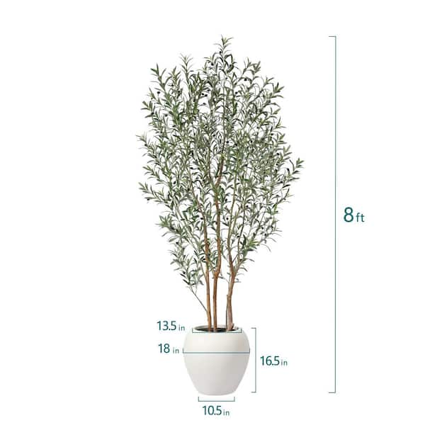 DR.Planzen 8 ft. Artificial Olive Tree with White Tall Planter