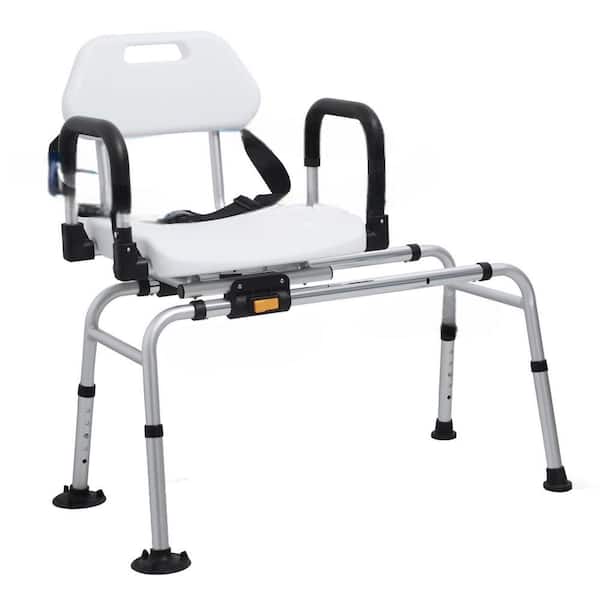24 in. W Freestanding Sliding Shower Chair w/ Swivel Seat, Pivoting Armrests and Backrest for Elderly and Disabled White