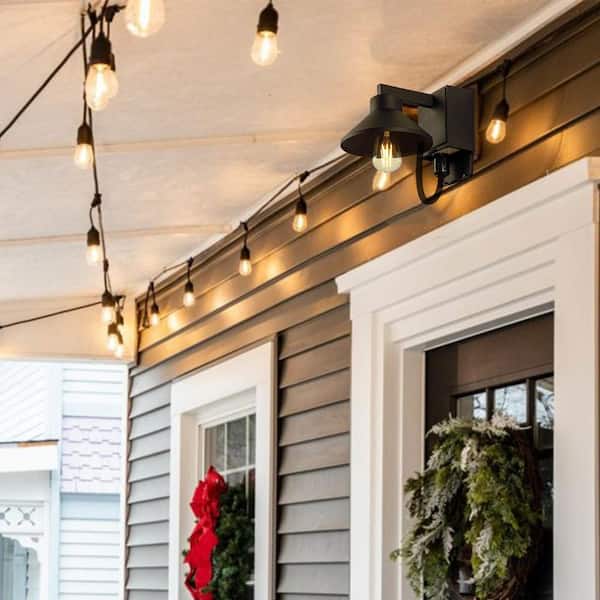 1-Light Matte Black Hardwired Outdoor Barn Light Sconce with GFCI Outlet 1-Pack