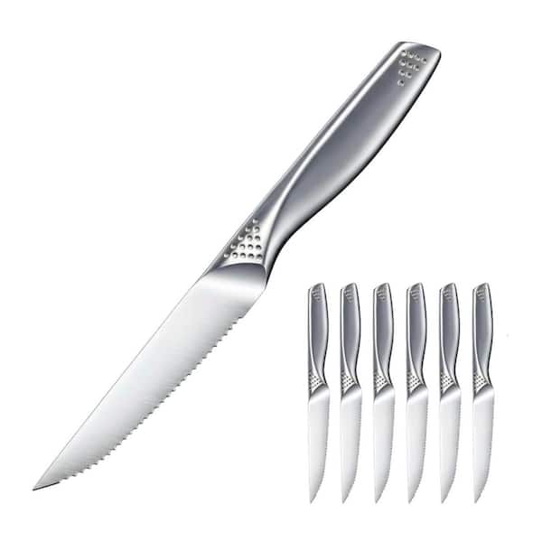 4.5 in. Japanese Stainless Steel Full Tang Serrated Steak Knife with Ergonomic Handle (Set of 6)