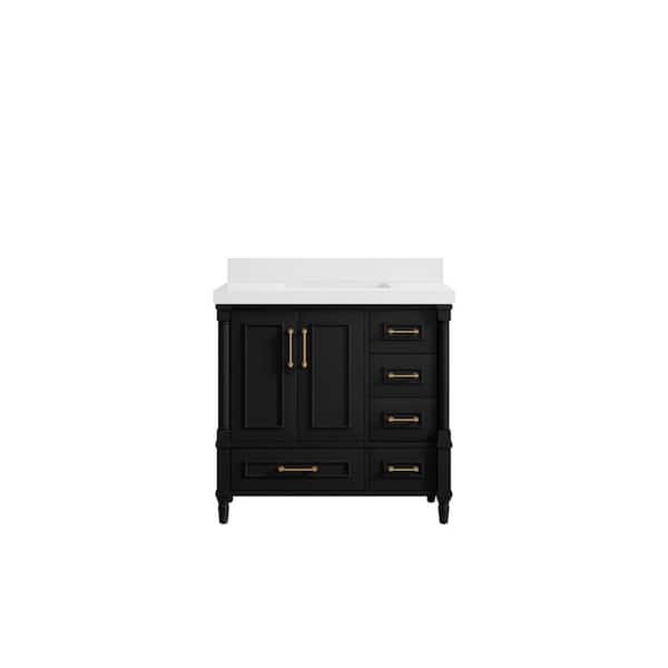 Willow Collections Hudson 36 in. W x 22 in. D x 36 in. H Single Sink Bath Vanity Center in Black with 2 in. White Quartz Top