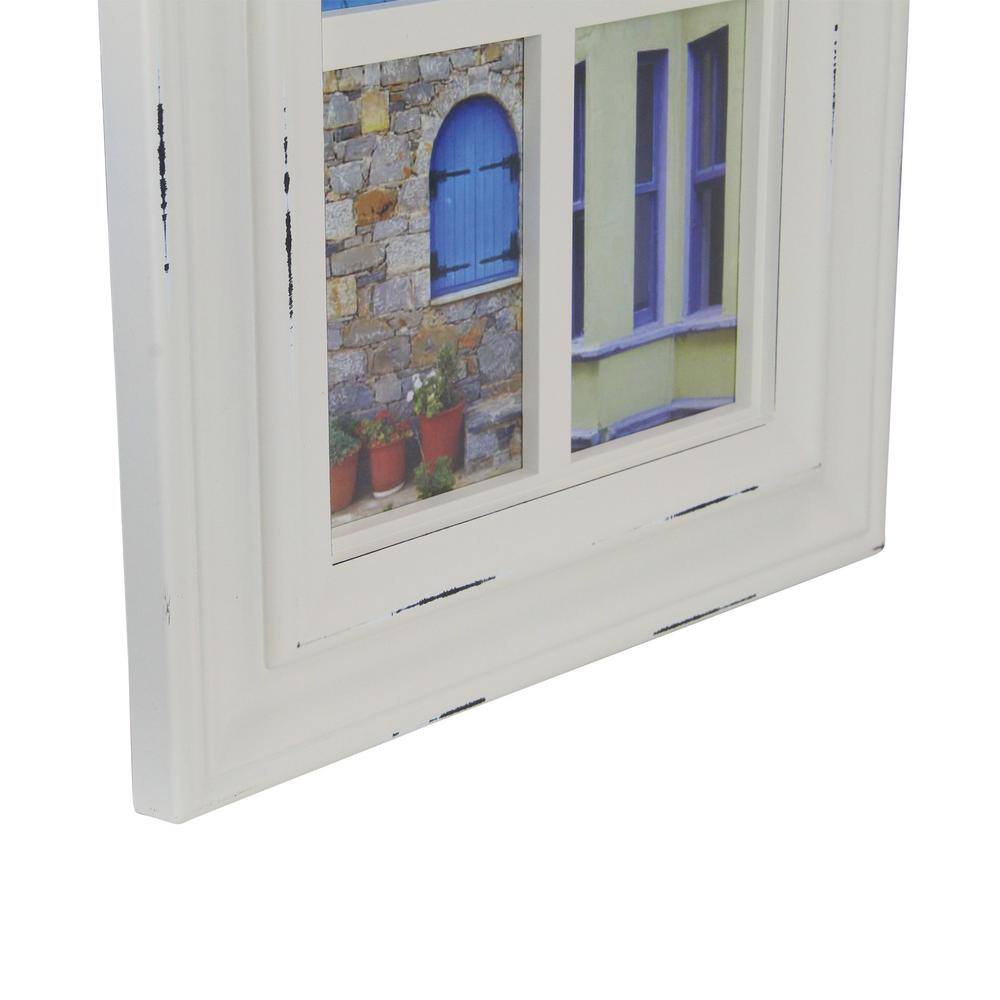 Distressed White 10-Photo Windowpane Collage Frame