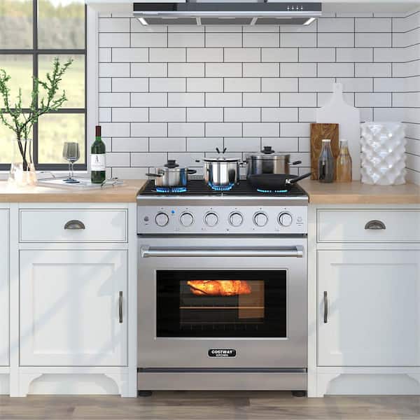 30 in. 5-Burners Cooktop Gas Range in Stainless Steel With 4.55 cu. ft. Convection Oven