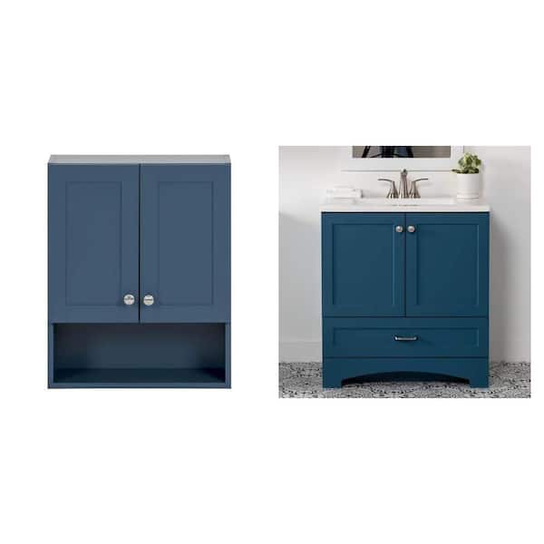 Lancaster 31 in. W Vanity in Admiral Blue and 21 in. Admiral Blue Storage Cabinet Combo