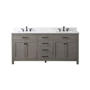 Jasper 72 in. W x 22 in. D x 34 in. H Bath Vanity in Textured Gray with Carrara White Engineered Stone Top with Sinks