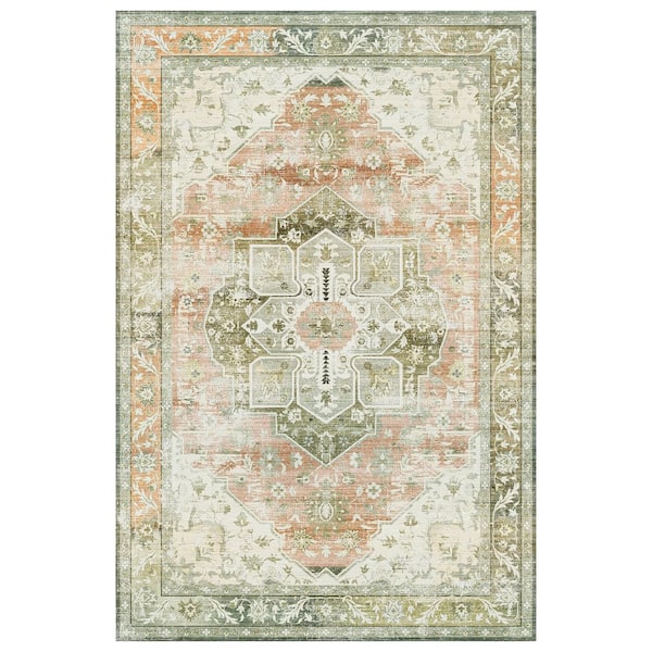 Sunset Canyon Orange 9 ft. x 12 ft. Antique Non Skid Indoor Area Rug