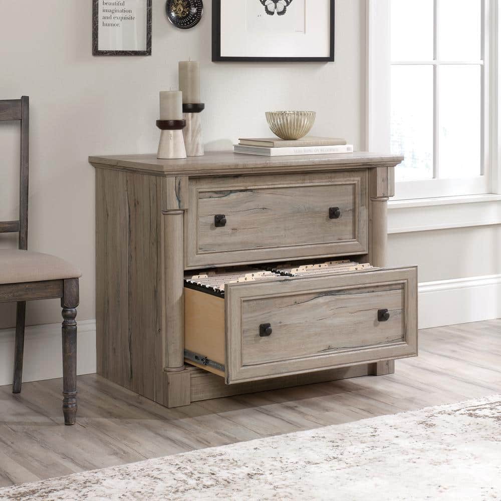 Split Oak 2-Drawer Lateral File Cabinet with Laminate Surface