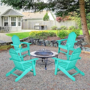 Turquoise Plastic Patio Adirondack Chair Weather-Resistant Garden Deck with Cup Holder (2-Pieces)