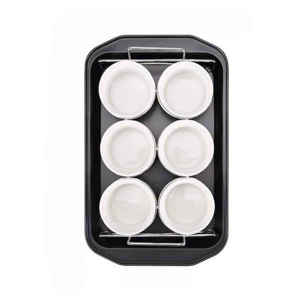 Creme Brulee Making Set, 7-Piece Porcelain Ramekins with Stainless Steel Rack and Baking Pan, Complete Dessert Kit