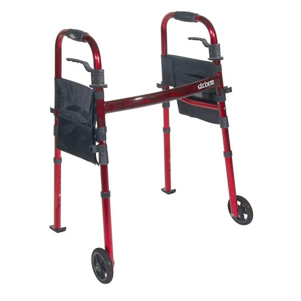 Drive Medical Portable Folding Travel Walker with 5 in. Wheels and Fold up Legs