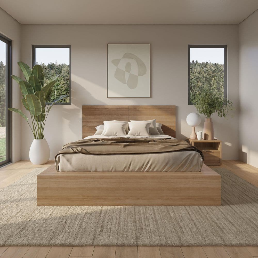 Nexera James Brown Oak Wood Frame Queen Platform Bed 236088 - The