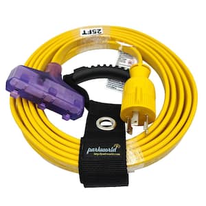 25 ft. 10/3 30 Amp 125-Volt Twist Lock L5-30 to 3 x 5-15R Flat Generator Extension Cord with Lighted End, Yellow