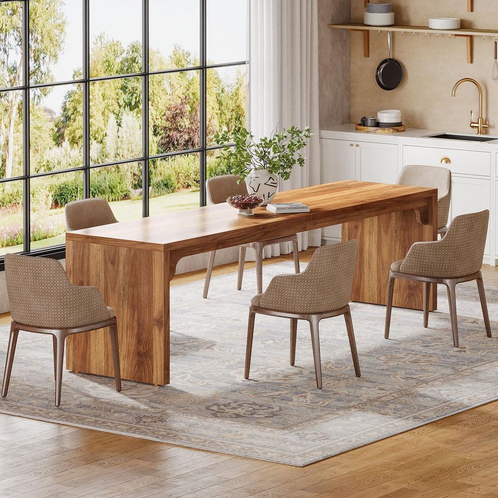 BYBLIGHT Roesler Modern Walnut Brown Wood 78 in. Pedestal Dining Table ...