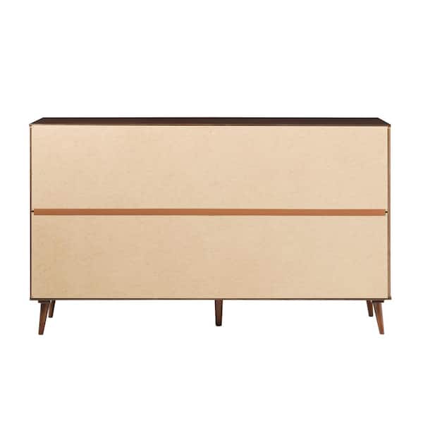Walker Edison Furniture Company Mid-Century Modern Walnut 6-Drawer 58.5 in.  Dresser with Curved Detailing HD10002 - The Home Depot