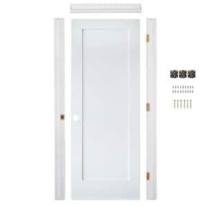 Ready-To-Assemble 24 in. x 80 in. Shaker 1-Panel Right-Hand Primed Solid Core MDF Wood Single Prehung Interior Door