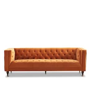 Hector 87 in W Square Arm Luxury Modern Chesterfield Velvet Sofa in Burnt Orange (Seats 3)