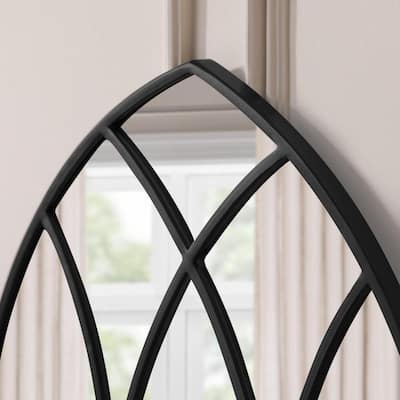 Large Arched Black Windowpane Classic Accent Mirror (43 in. H x 24 in. W)