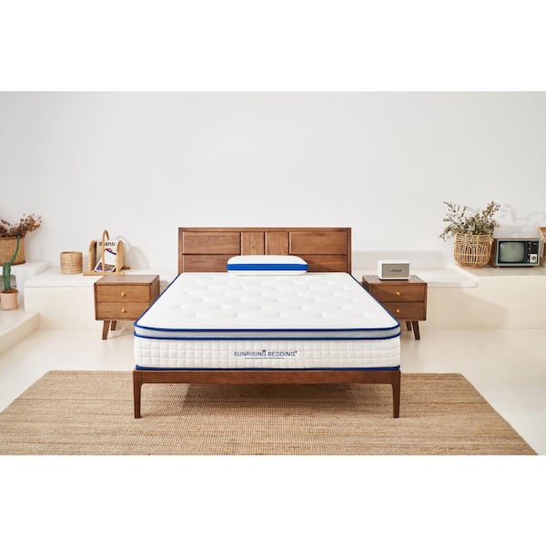 SR Red Sunrising Bedding 11" Natural Latex Hybrid Mattress, Medium Soft, Top Latex & Gel Memory Foam Hybrid Mattress, Cashmere Wool Cover, Queen