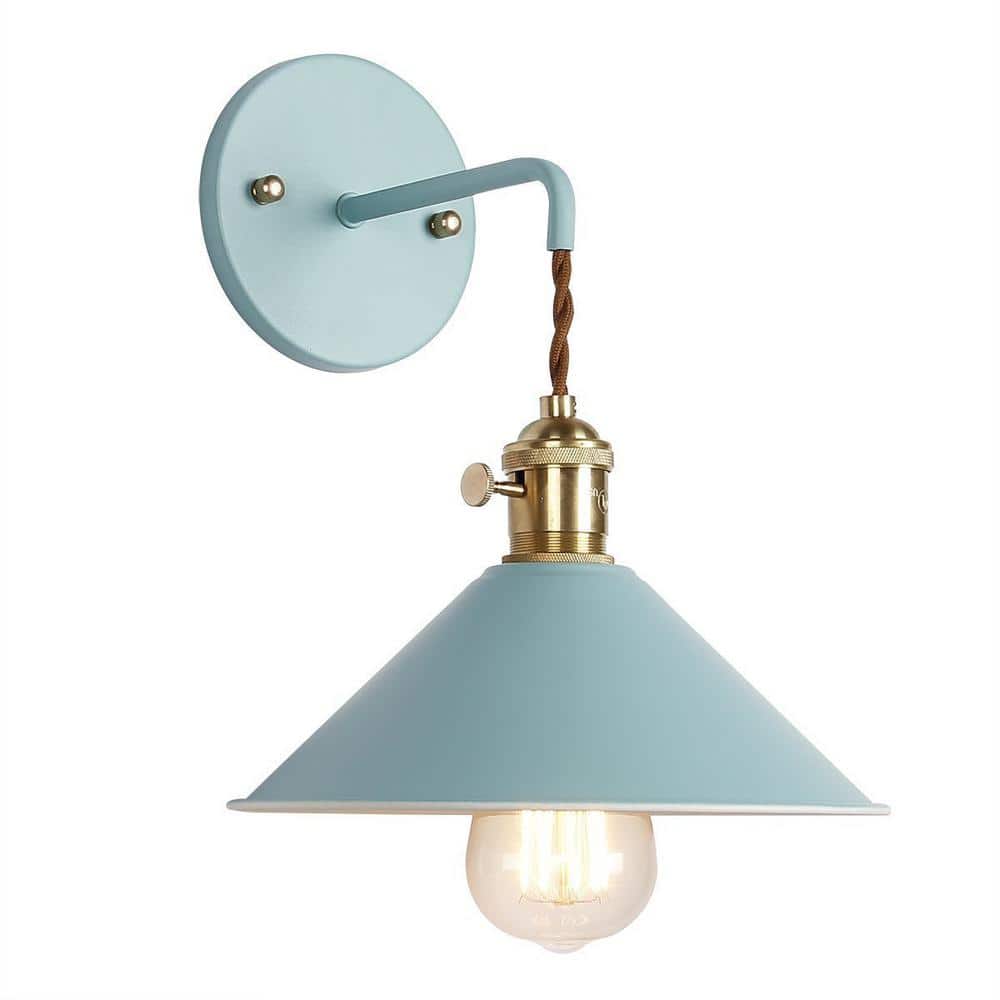 Quality 4.3 in. 1-Light Blue Vintage Smart Home Wall Sconce with Metal Shad