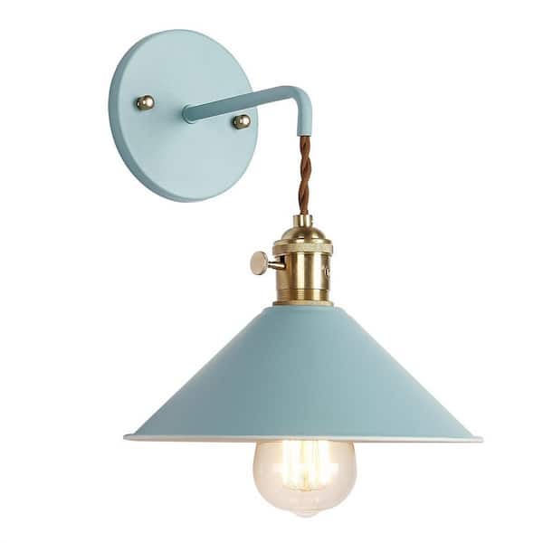 Quality 4.3 in. 1-Light Blue Vintage Smart Home Wall Sconce with Metal Shade