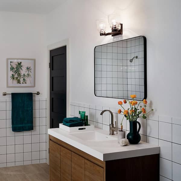 Vionnet 14.5 in. 2-Light Black Transitional Bathroom Vanity Light with Clear Glass