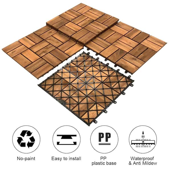 Pro Space 12 in. x 12 in. Acacia Wood Interlocking Flooring Deck Tile Checker Pattern Brown 12 Slats (10-Pack)