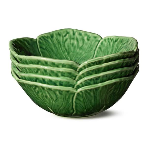 Le Jardin 16 fl. oz. 7 in. Green Stoneware Cabbage 3-D Cereal Bowl (Set of 4)