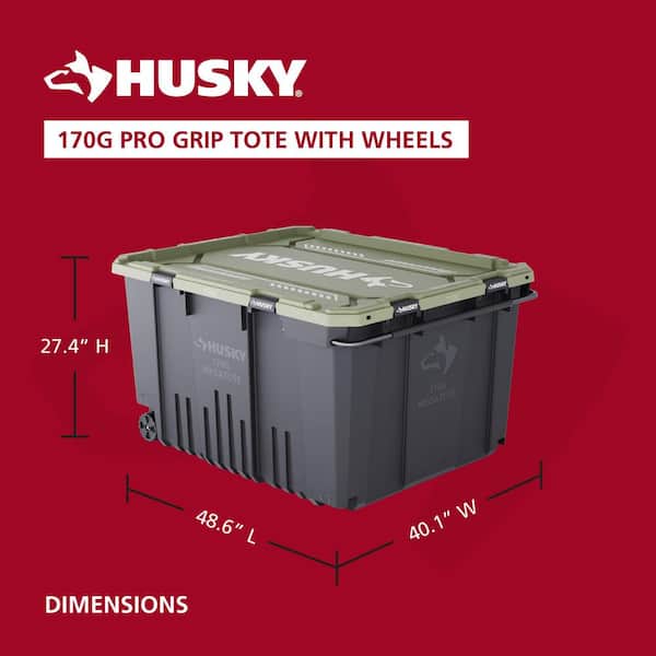 170 Gal. Pro Grip Storage Tote in Black with Army Green Lid