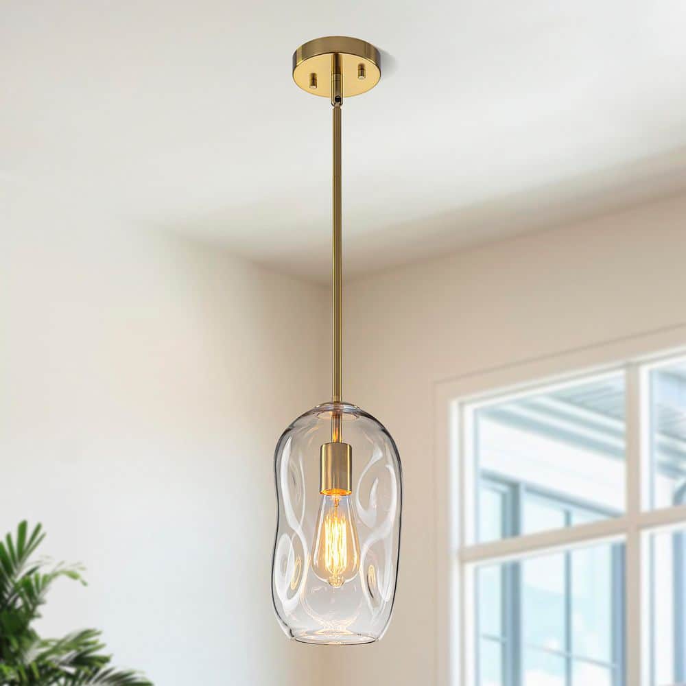 5.91 in. 1-Light Gold Modern Pendant Light with Irregular Clear Glass Shade price history on PriceWatchPro