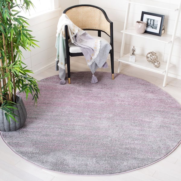 Adirondack Purple/Green Solid Color 7 ft. x 7 ft. Striped Round Area Rug