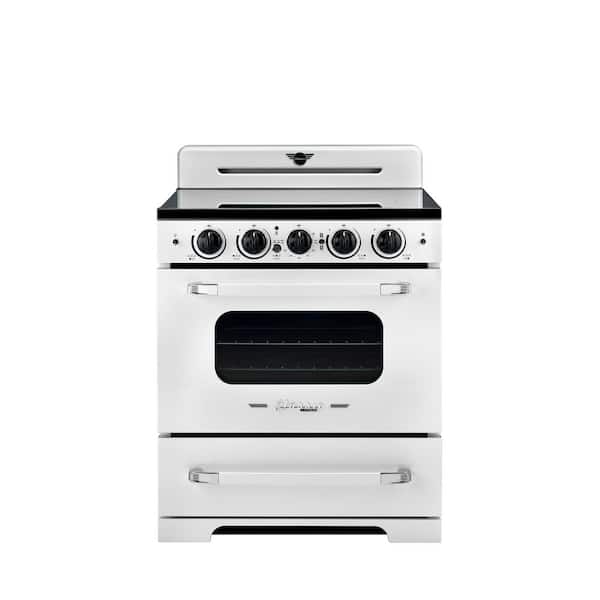 Unique Appliances Classic Retro 30 in. 5 Burner Element Freestanding Induction Range with Convection and Air Fry Oven in Marshmallow White