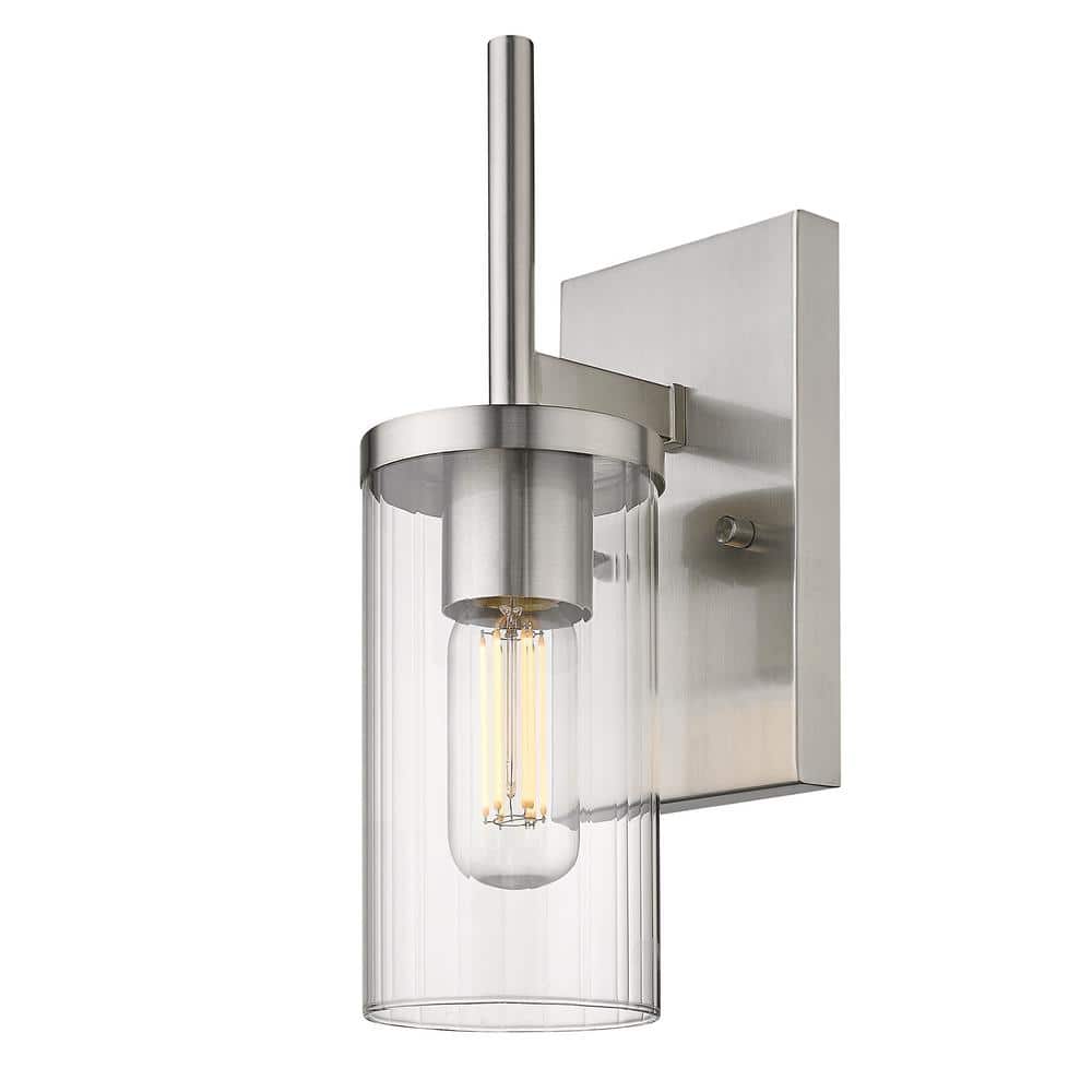 Pewter Cylinder Transitional Wall Sconce with Clear Glass Shade