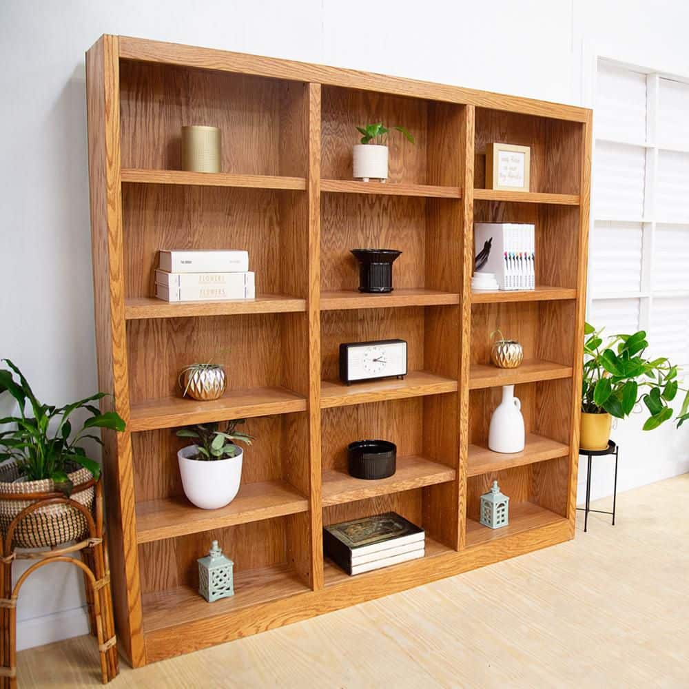 Classic Farmhouse 72" Adjustable Dry Oak Wood Bookcase