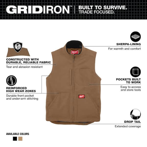 Men's Large Heavy-Duty Brown Sherpa-Lined Vest with 5-Pockets