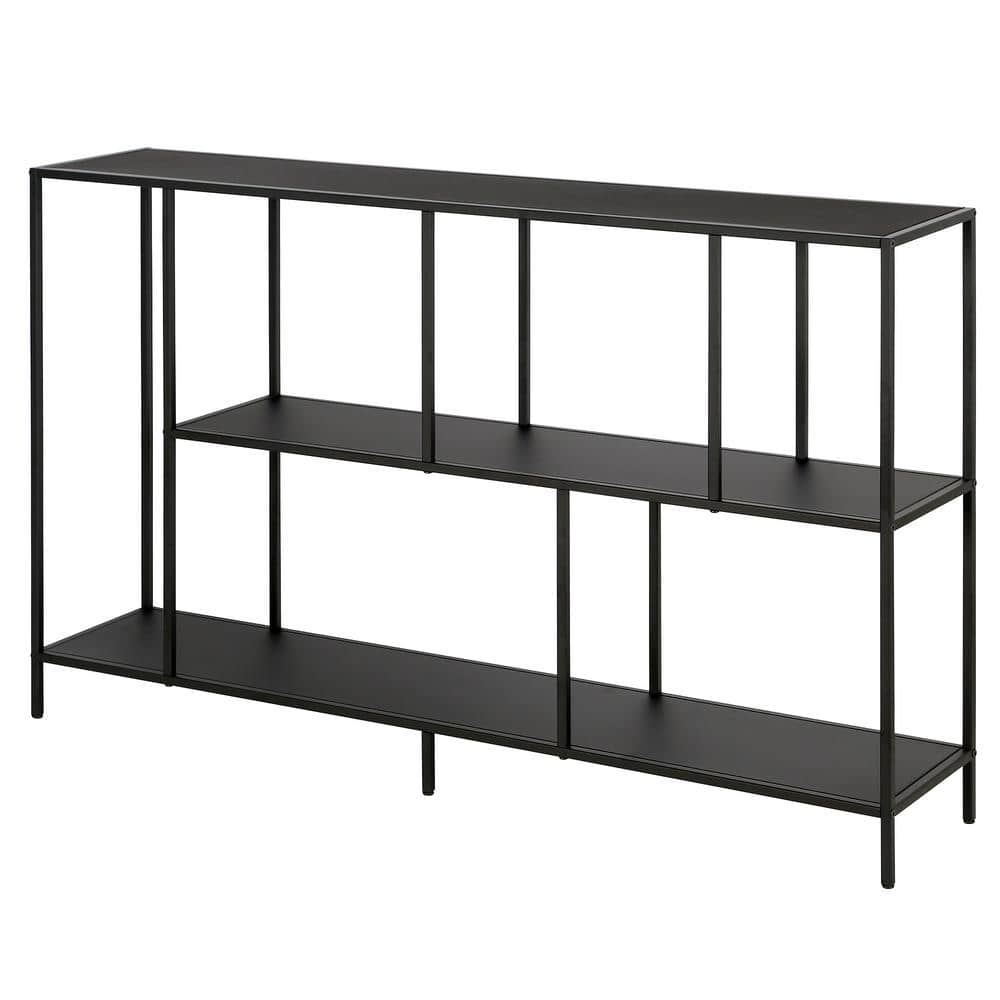 Winthrop 52" Blackened Bronze Console Table with Tempered Glass Shelves