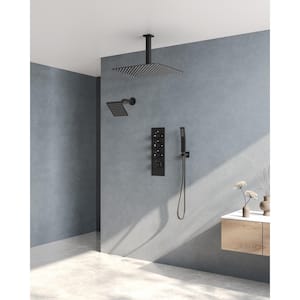 2.5 GPM Dual 7-Spray Patterns 16, 6 in. Shower Set Wall Mount Fixed Shower Head in Matte Black (Valve Included)