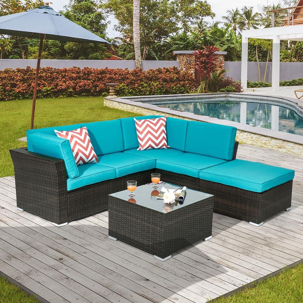 JOYESERY 4-Piece Patio Conversation Sofa Sets PE Wicker Rattan, with ...