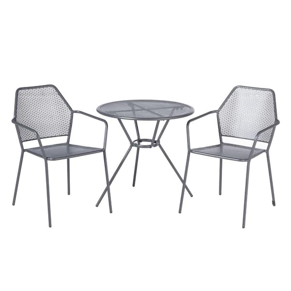 Alfresco Martini Pencil Point Finish 3 Piece Metal Outdoor Bistro Set With 27 5 In Round Table And 2 Stackable Chairs 26 3010 The Home Depot - Wrought Iron Patio Table And Chairs Home Depot