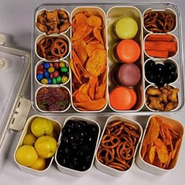 New Upgrade Polyethylene Terephthalate (PET) Portable Snackle Box Container-with 12 Compartments, in White