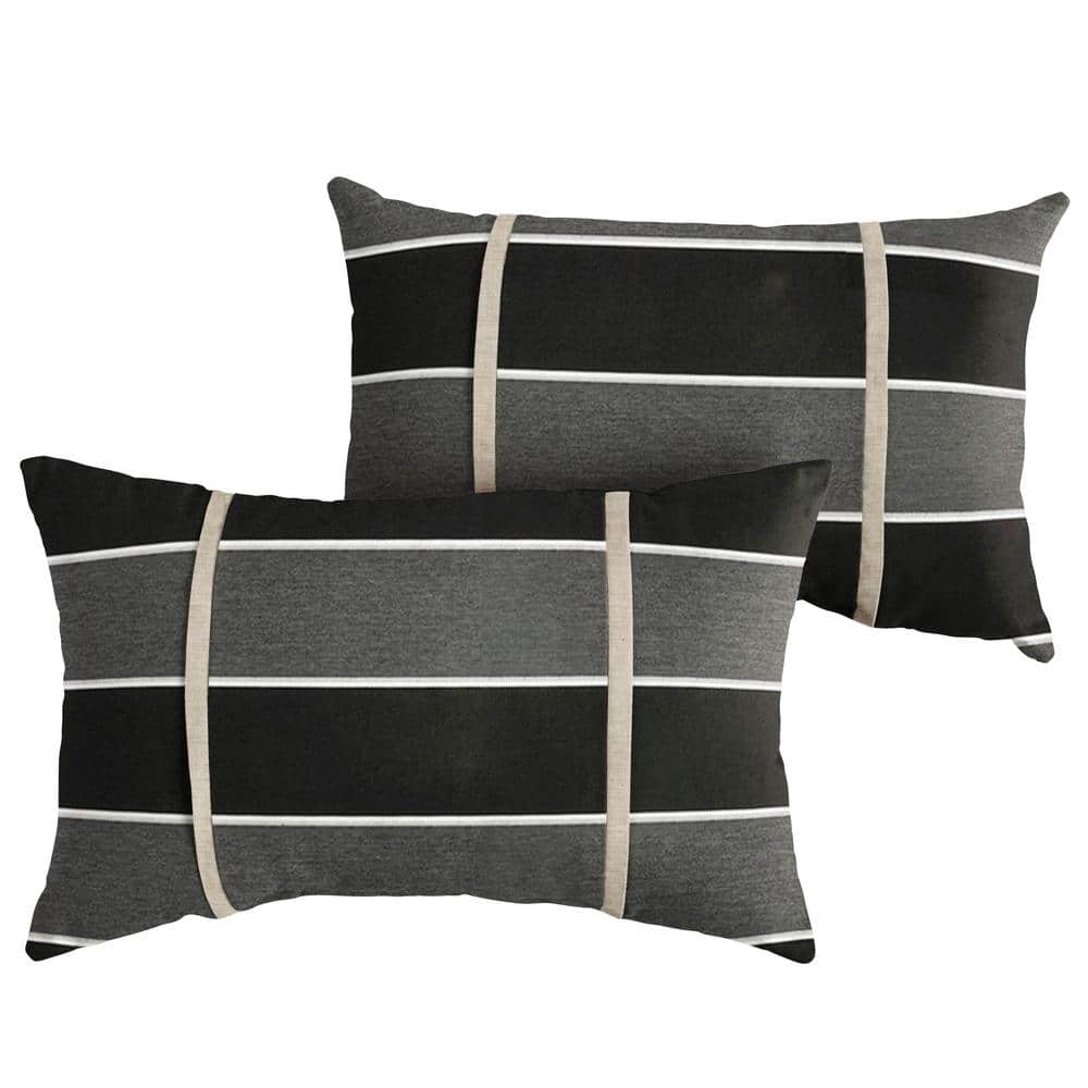 Sunbrella Black Grey Stripe with Silver Grey Rectangular Outdoor Knife Edge