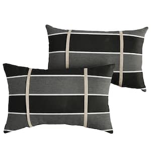 Sunbrella Black Grey Stripe with Silver Grey Rectangular Outdoor Knife Edge Lumbar Pillows (2-Pack)