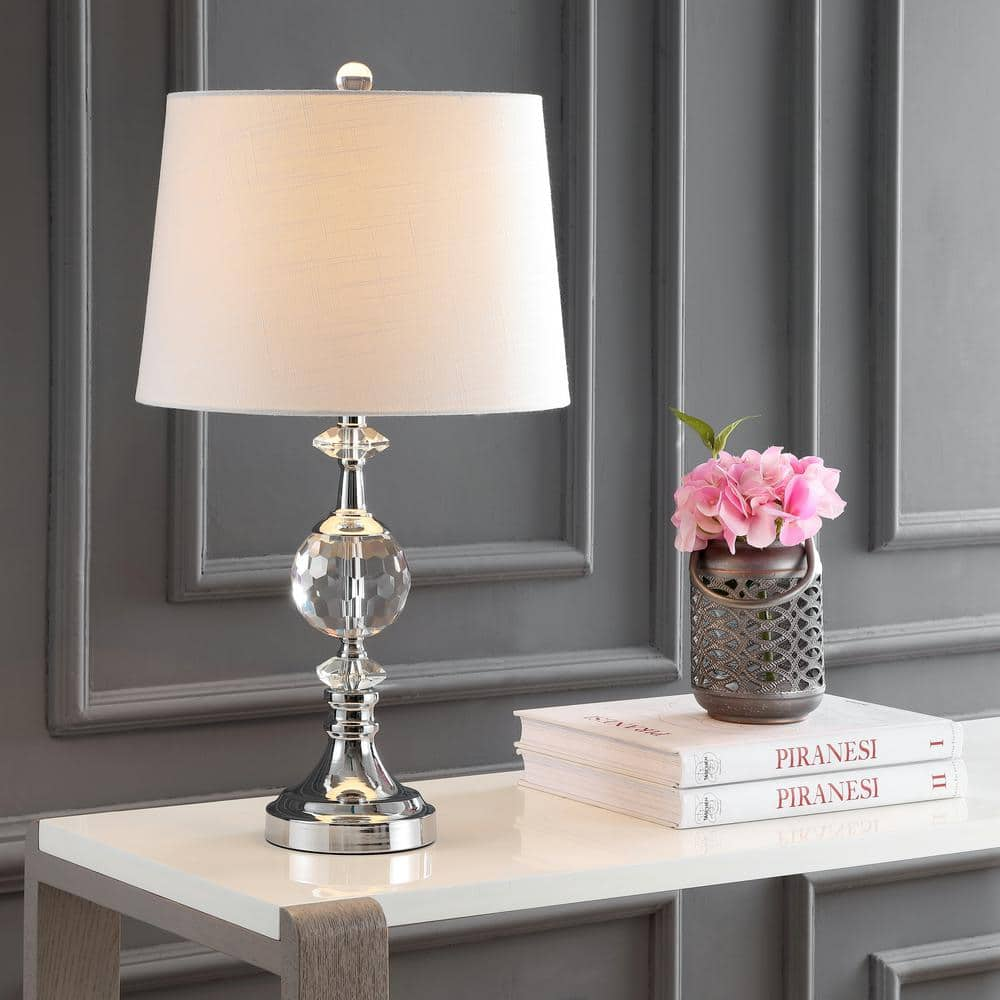 JONATHAN Y Channing 25.5 in. Clear/Chrome LED Crystal/Metal Table Lamp ...