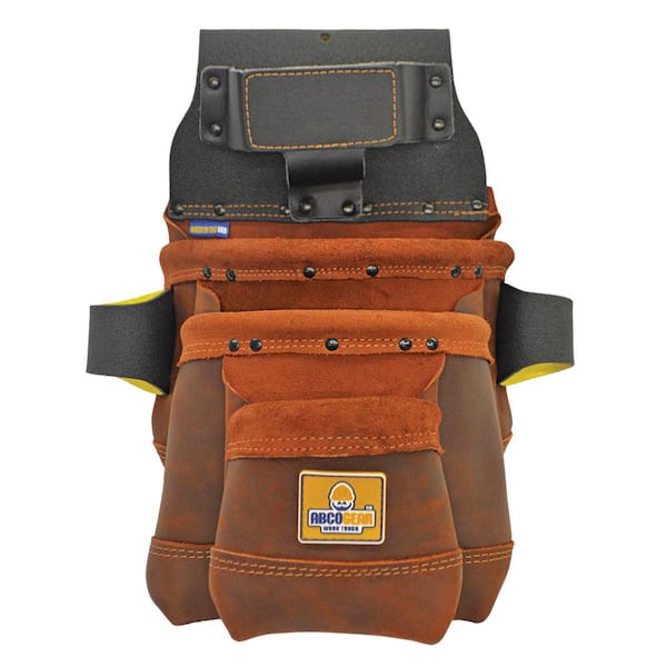 Unbranded 13 in. 3-Pocket Elite Series Leather Tool Pouch in Brown