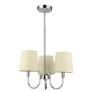Aspen 3-Light Chrome Indoor Off White Fabric Crystal Chandelier with Shade