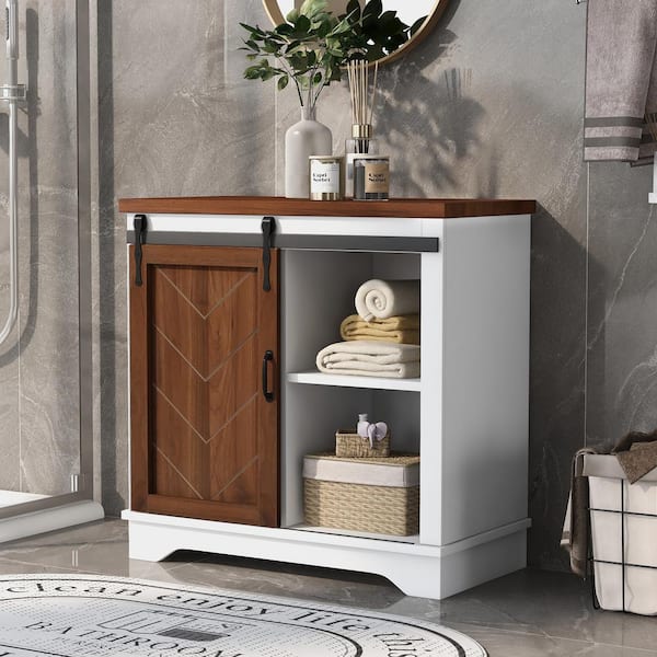 FUNKOL 31.5 in. W x 15.7 in. D x 31.9 in. H Brown Linen Cabinet