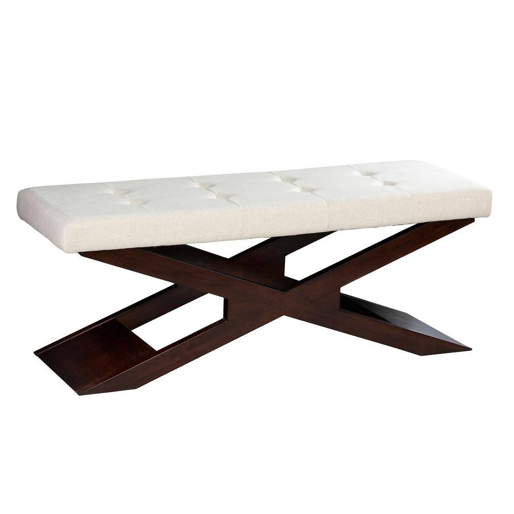 Haddix Cream and Dark Espresso Finish 48 in. Bedroom Bench with Upholstered Entryway