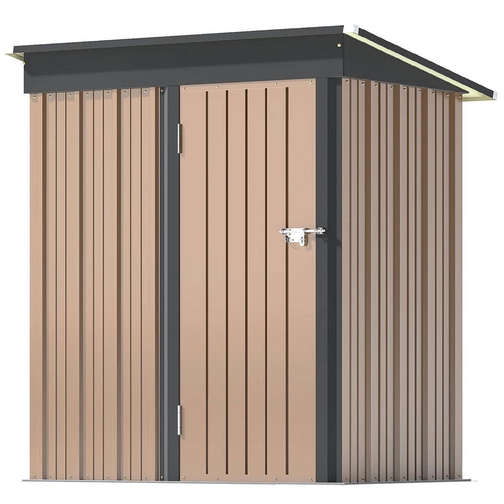 Patio 5ft Wx3ft. L Garden Shed, Metal Lean-To Storage Shed with Lockable Door, Tool Cabinet for Backyard, Lawn, Garden, Gray, Size: 63.8