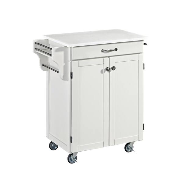 Home Styles Cuisine Cart White Kitchen Cart With Quartz Top